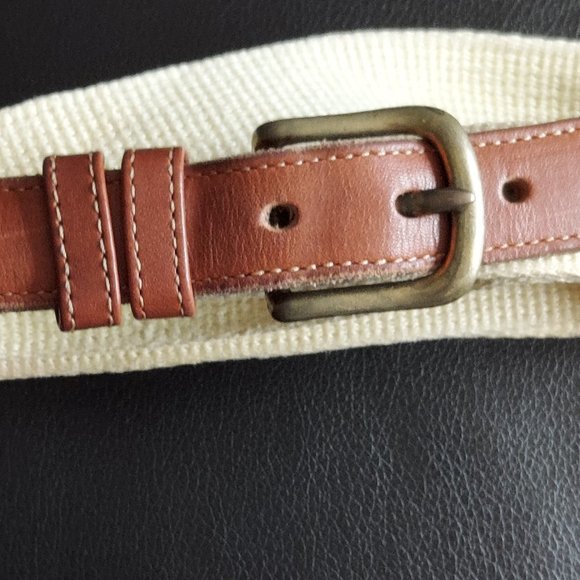 Coach Linen and Leather Belt Yellow Brown Men's 3818 Size 42 Brass Buckle - Picture 4 of 8
